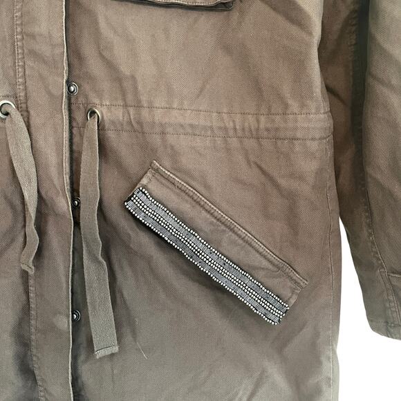 The Kooples Longline Cotton Utility Parka Coat Jacket Khaki Brown Size 2 - Picture 4 of 10